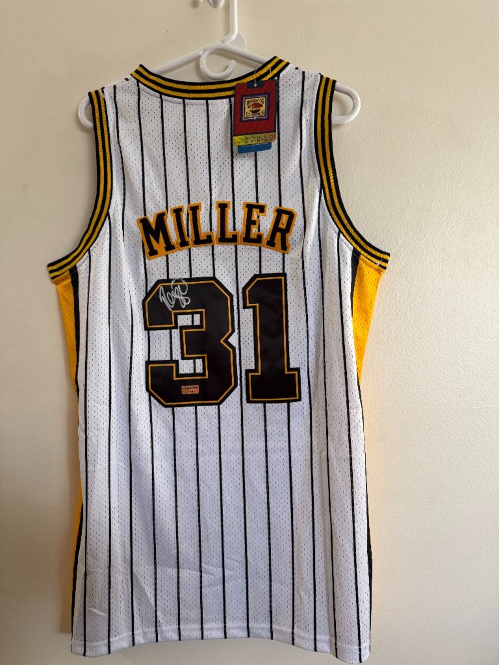 REGGIE MILLER SIGNED INDIANA PACERS AUTOGRAPHED ADIDAS JERSEY w/COA - XL - 25-02